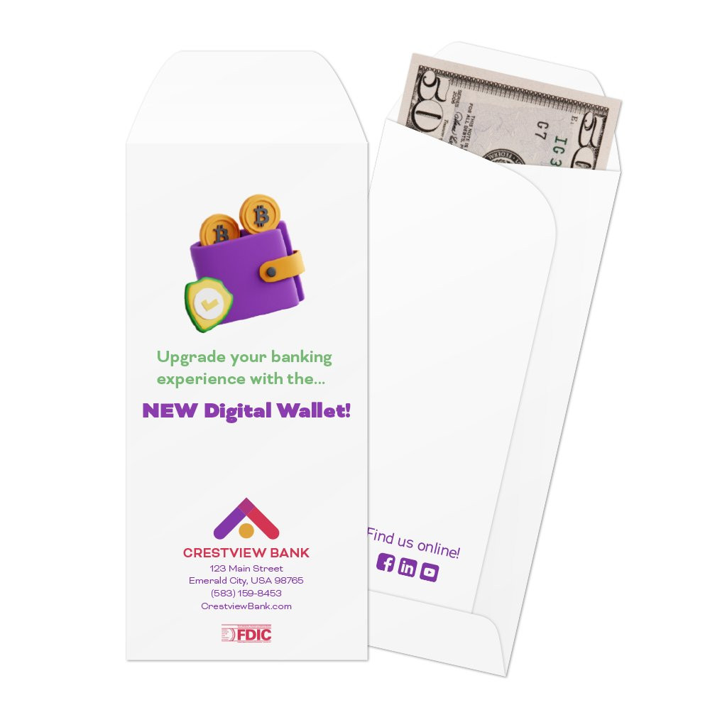 Standard open Cash envelopes for drive up bank tellers  with cash in envelope;Contents in {item} are for illustration purposes only.