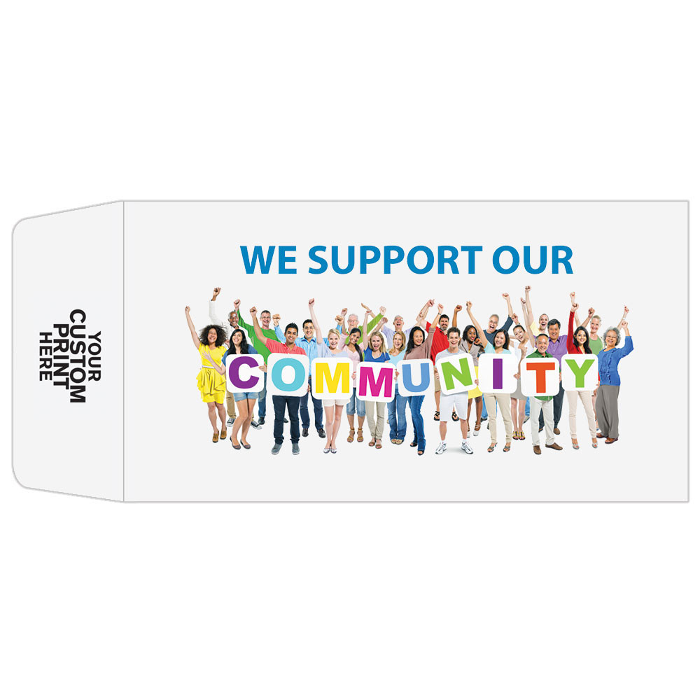 Full Color Pre-Designed Drive Up Envelope - Community Support, Coin style bank envelopes with imprint location for logo 