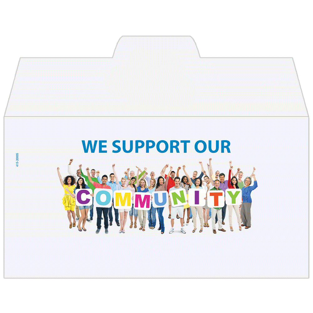 Full Color Pre-Designed Drive Up Envelope - Community Support, Side open Drive thru money envelopes 