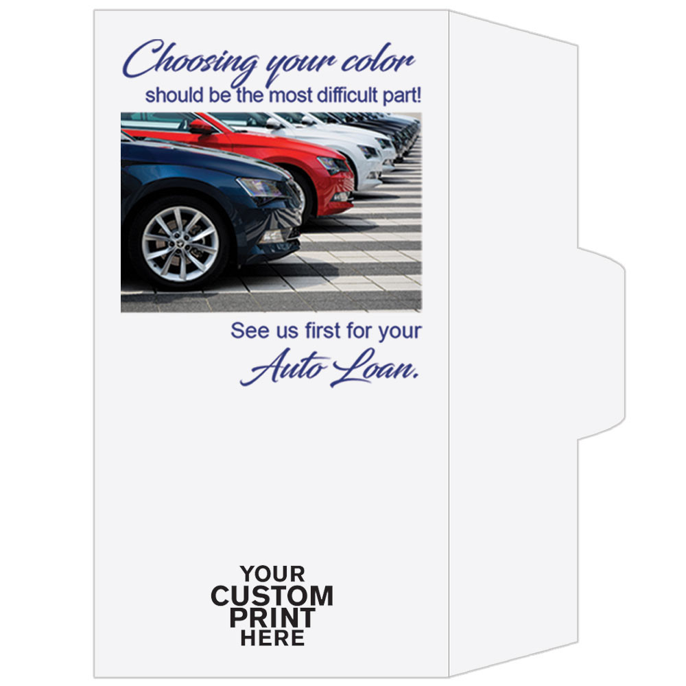 Full Color Pre-Designed Drive Up Envelope - Auto Loan - Choosing Your Color, Side open Drive thru money envelopes  with imprint location 