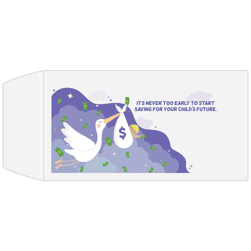 Full Color Pre-Designed Drive Up Envelope - Child's Future, Wide open end bank envelopes for cash