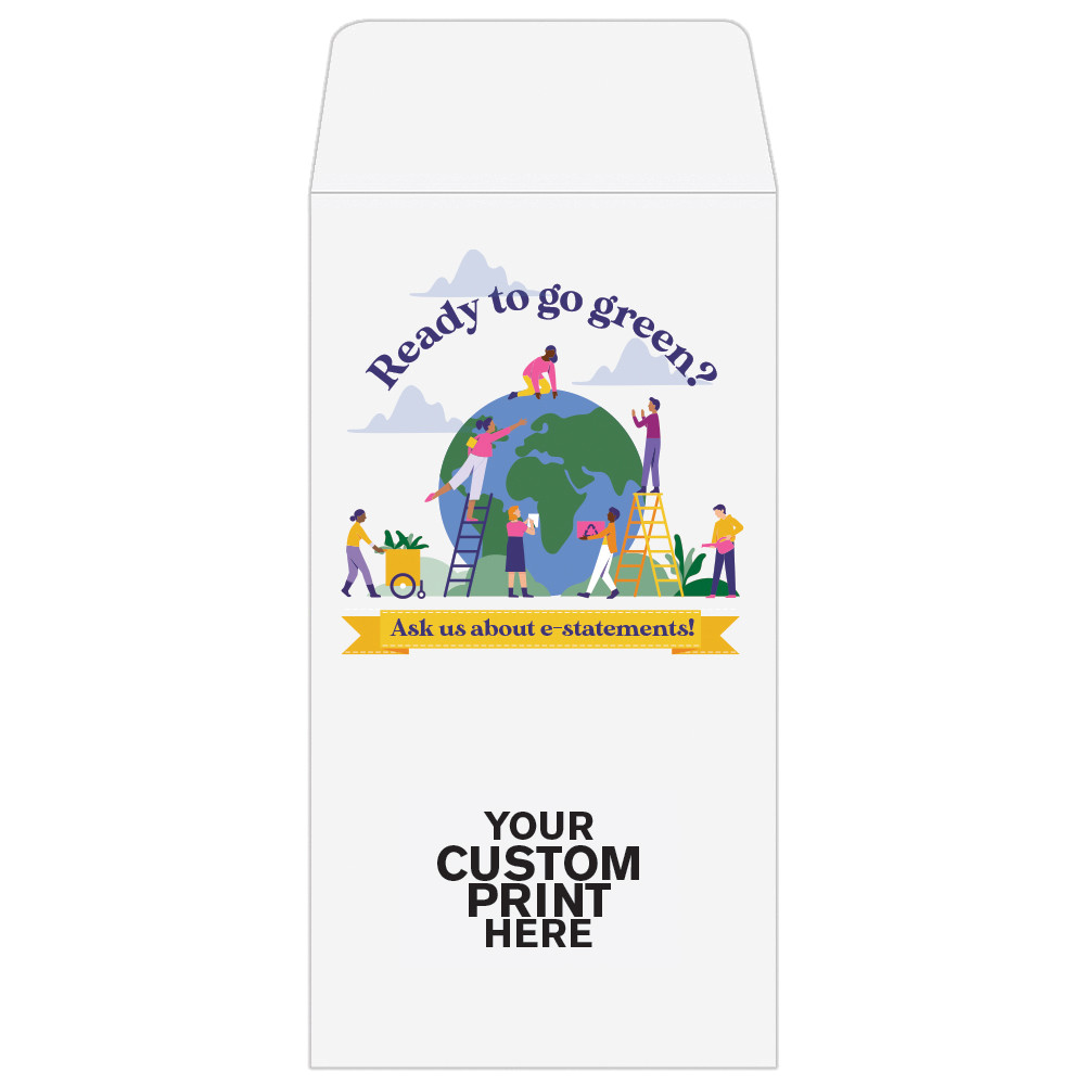 Full Color Pre-Designed Drive Up Envelope - Ready to go green?, Coin style bank envelopes with imprint location 
