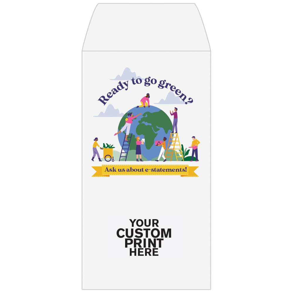 Full Color Pre-Designed Drive Up Envelope - Ready to go green?, Wide open end bank envelopes for cash with imprint location 