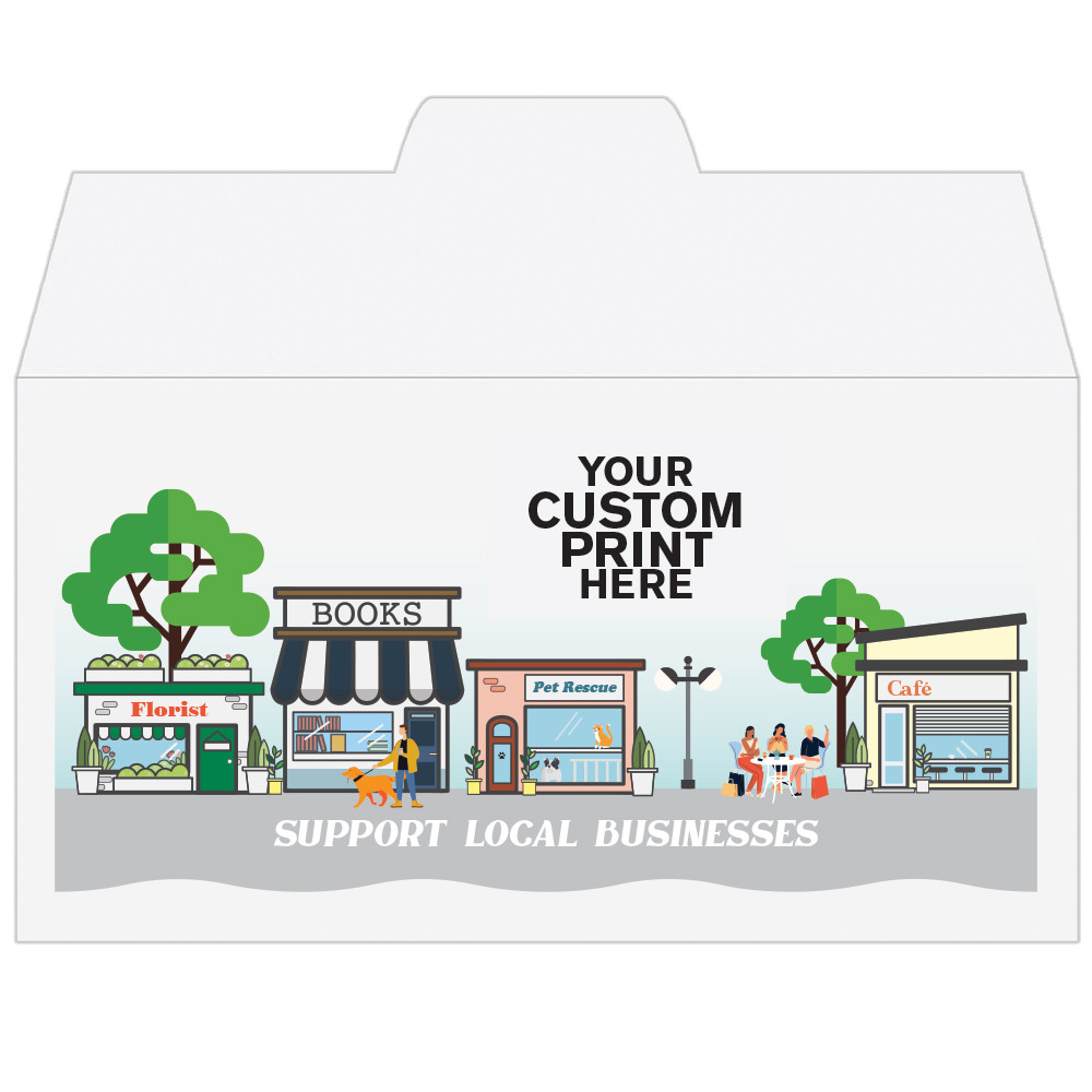 Full Color Pre-Designed Drive Up Envelope - Support Local Businesses, Side open Drive thru money envelopes with imprint location 