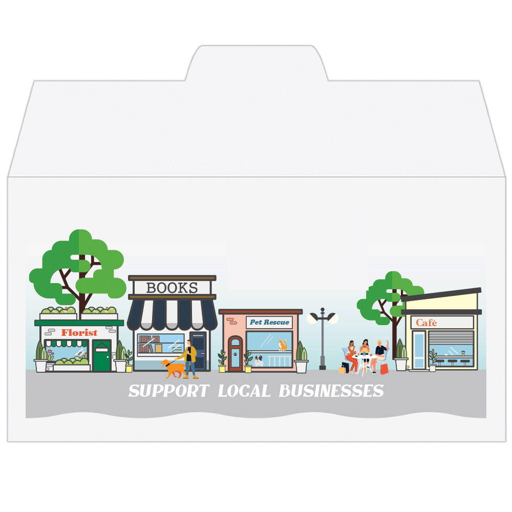 Full Color Pre-Designed Drive Up Envelope - Support Local Businesses, Side open Drive thru money envelopes 
