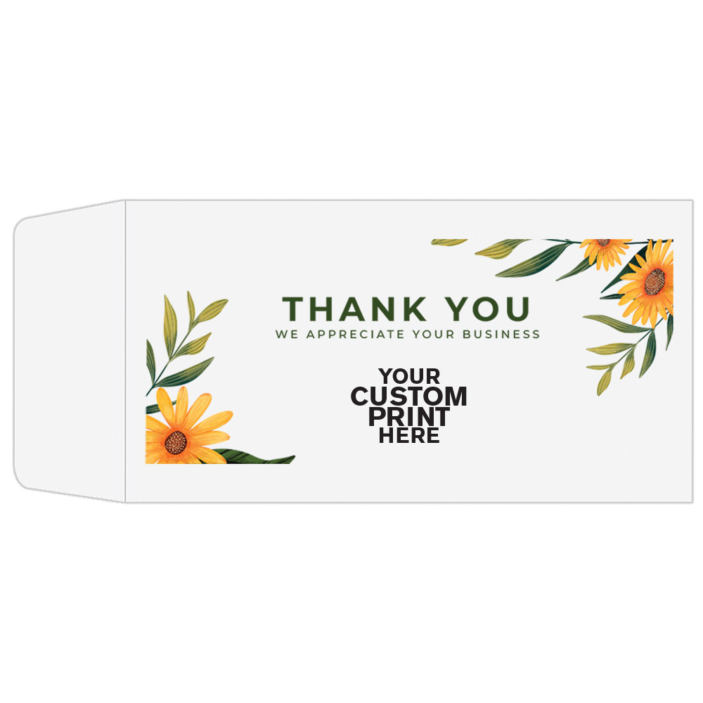 Full Color Pre-Designed Drive Up Envelope - Thank You - Sunflowers, Coin style bank envelopes with imprint location 