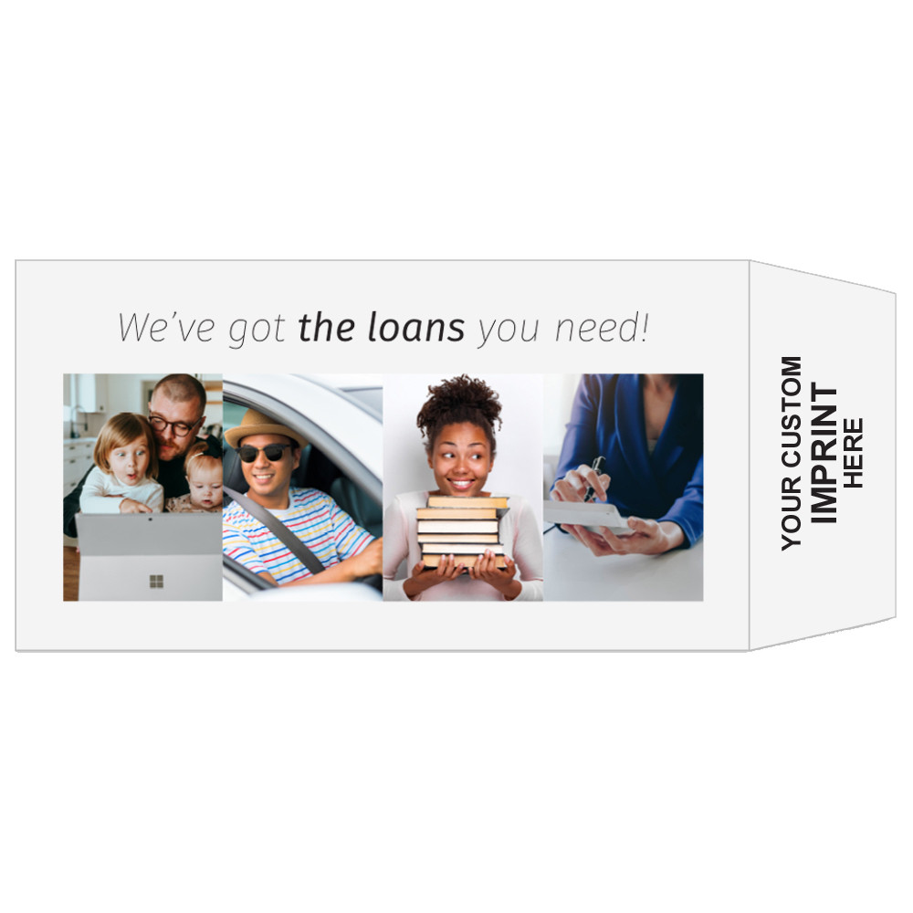 Coin style bank envelopes with imprint location -Full Color Pre-Designed Drive Up Envelope - We've Got The Loans You Need