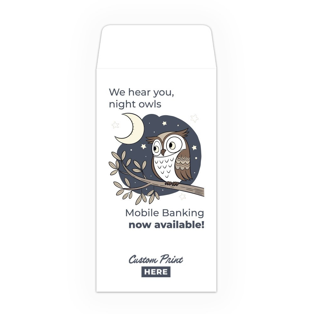 Night Owls - Coin Style: Custom Imprint - Full Color Pre-Designed Drive Up Envelope