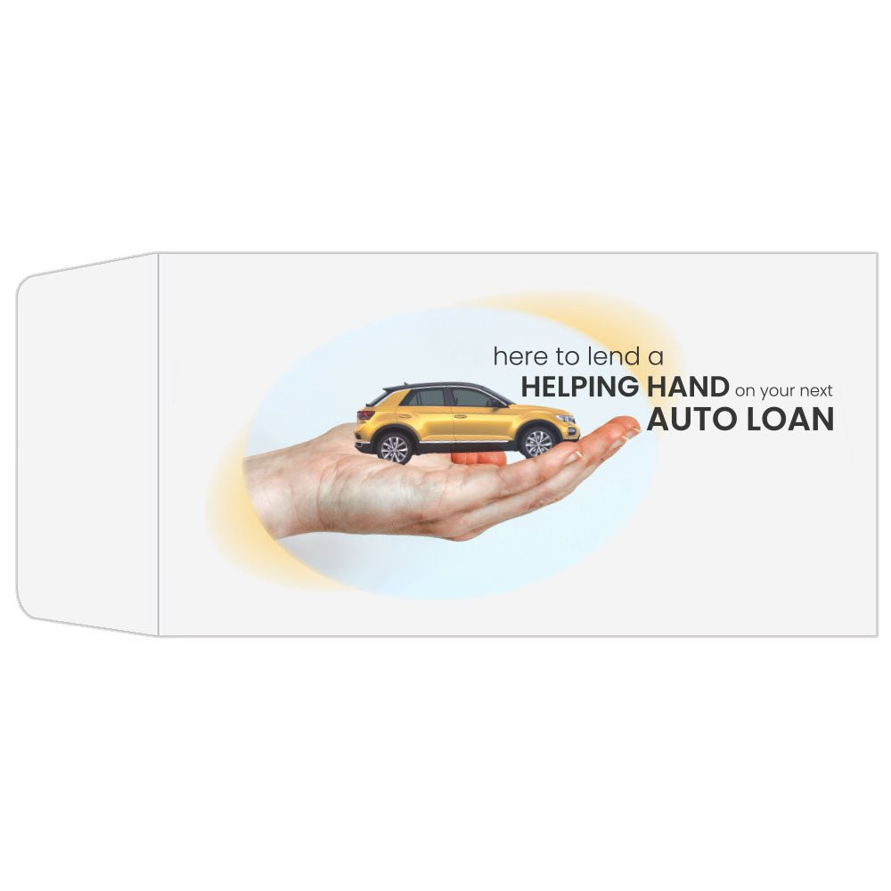 4 Color Pre-Design Drive Up Envelope - Auto Loan, Coin style bank envelopes