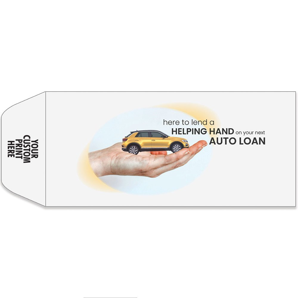 4 Color Pre-Design Drive Up Envelope - Auto Loan, Standard open Cash envelopes for drive up bank tellers  with imprint location