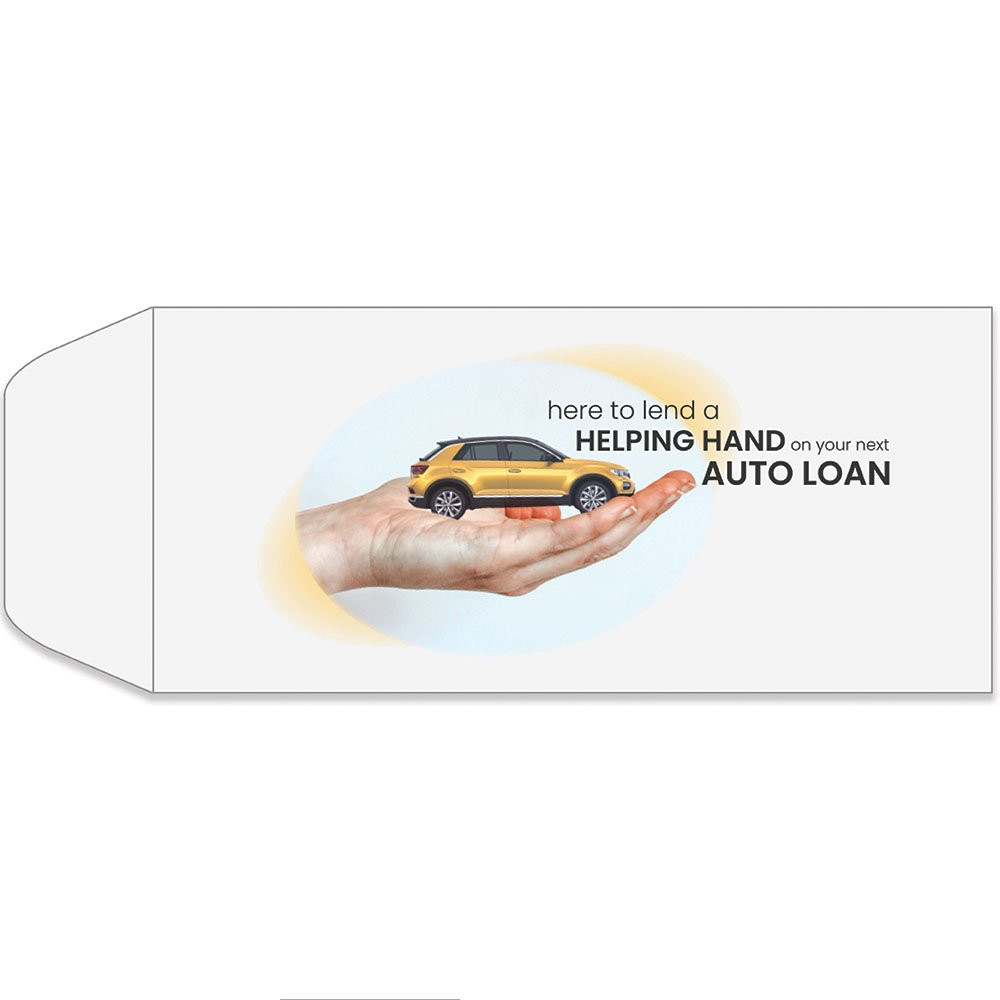 4 Color Pre-Design Drive Up Envelope - Auto Loan, Standard open Cash envelopes for drive up bank tellers 