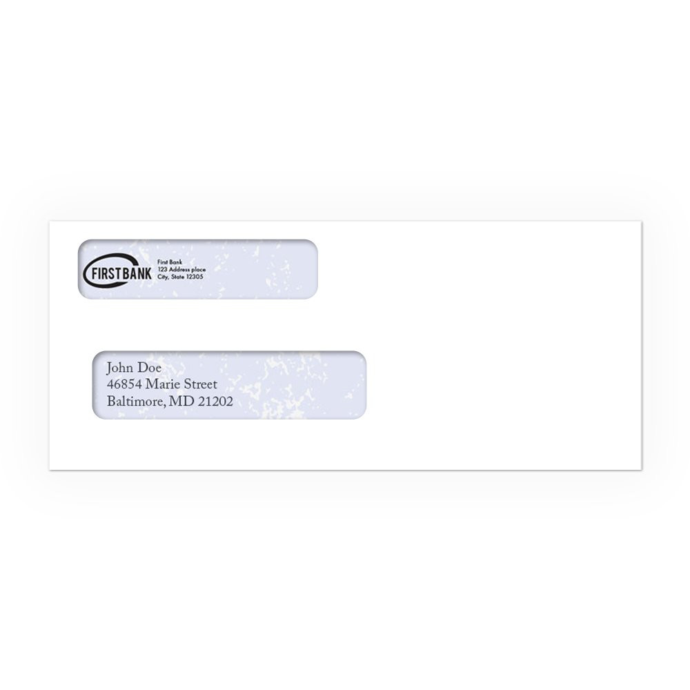 Self-Sealing, 8-5/8W x 3-5/8H Double Window Check Envelopes - Pensoft Software shown in use with check inside envelope 
