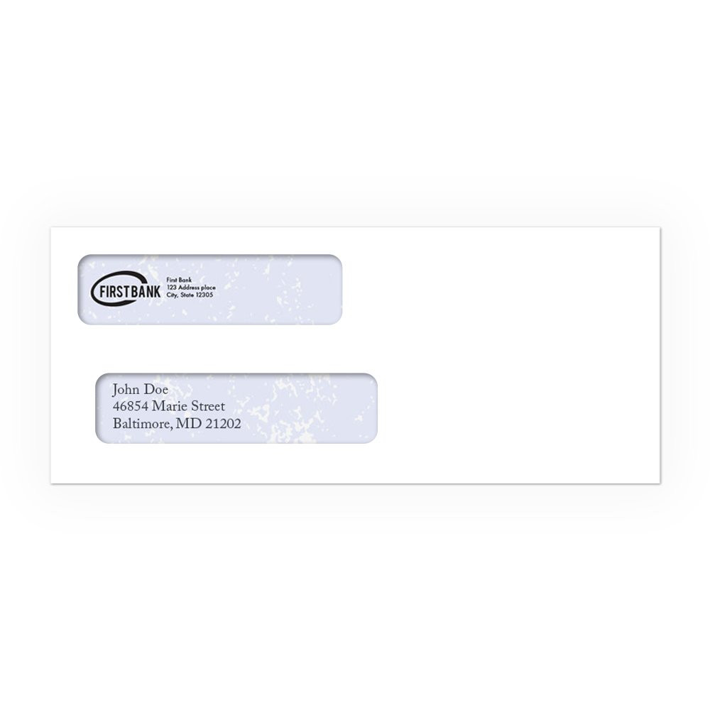 Self-Sealing, 8-5/8W x 3-5/8H Double Window Check Envelopes - Sage 100 ERP Software shown in use with check inside envelope 