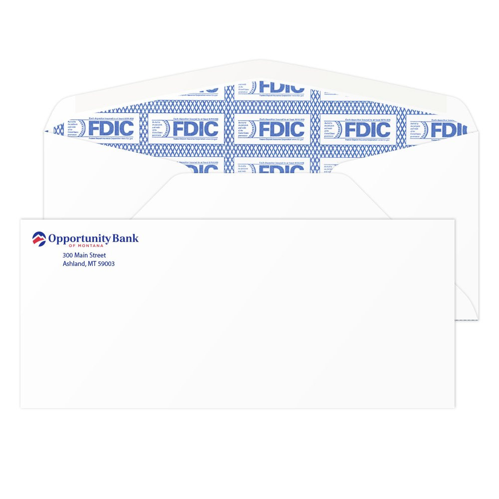 Business Mailing Env - #10, FDIC Inside Tint, No Window & 2 Color Imprint