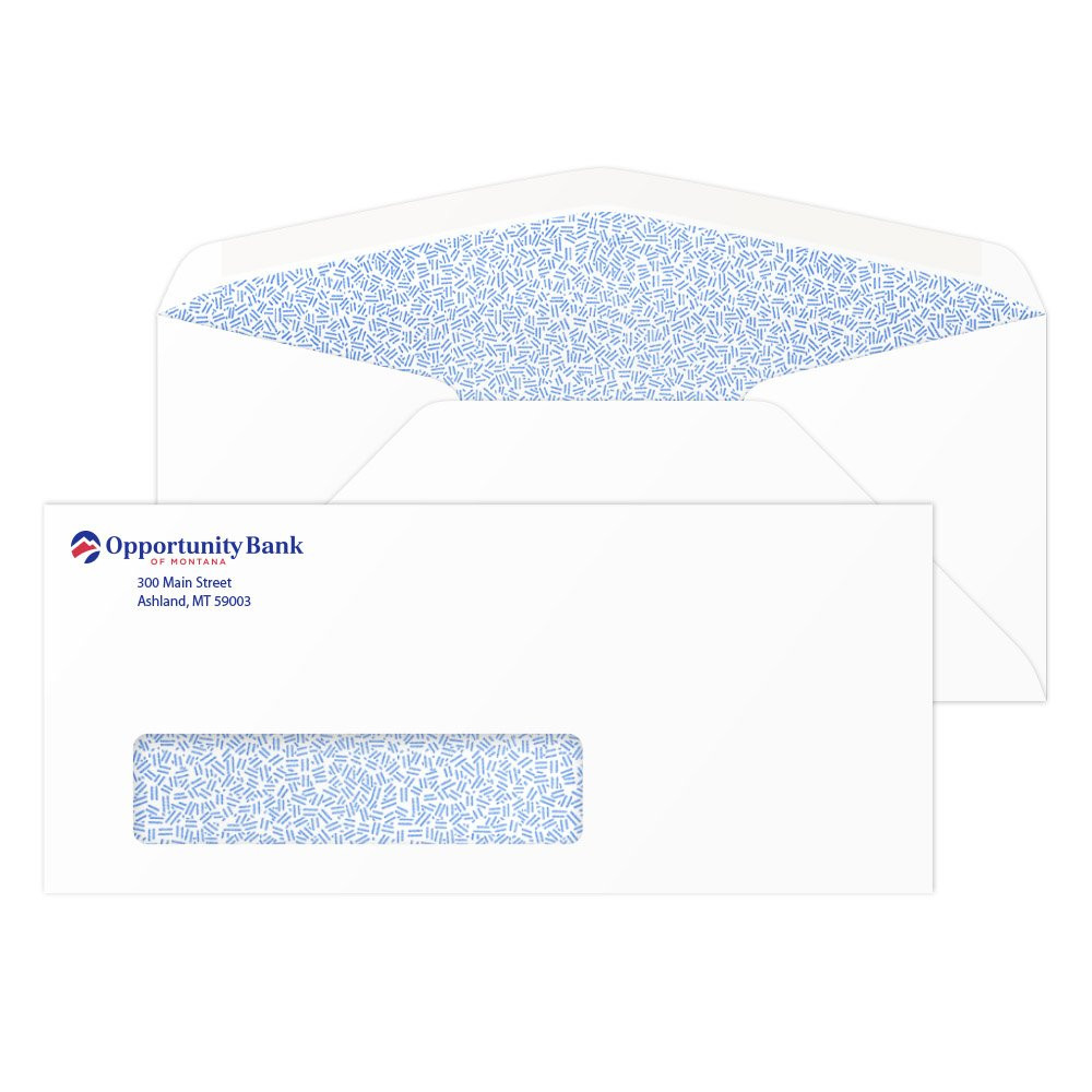 Business Mailing Env - #9, Blue Inside Tint, Windows & 2 Color Imprint