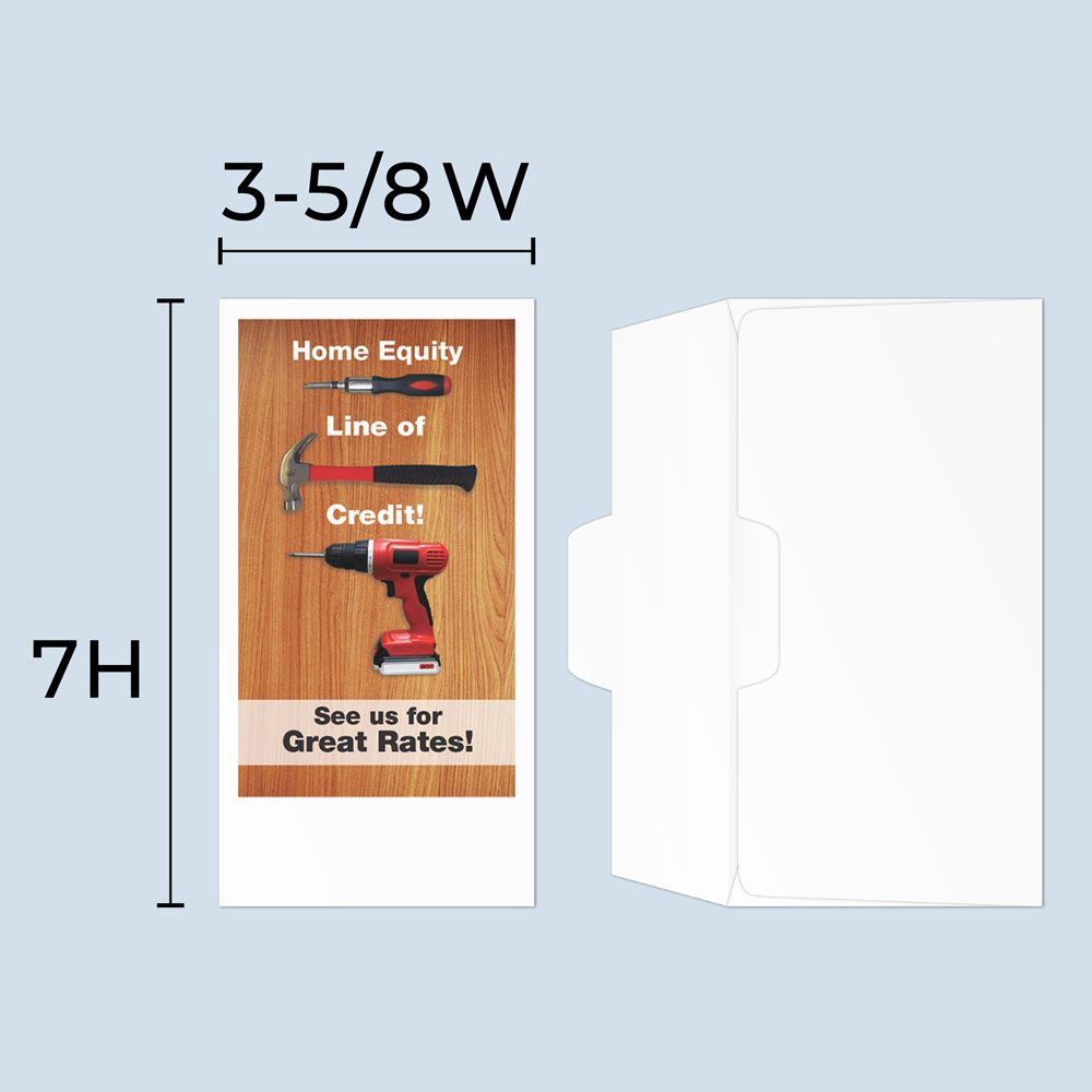 sizing chart: Open side, bank envelope measures: 7W x 3-5/8H