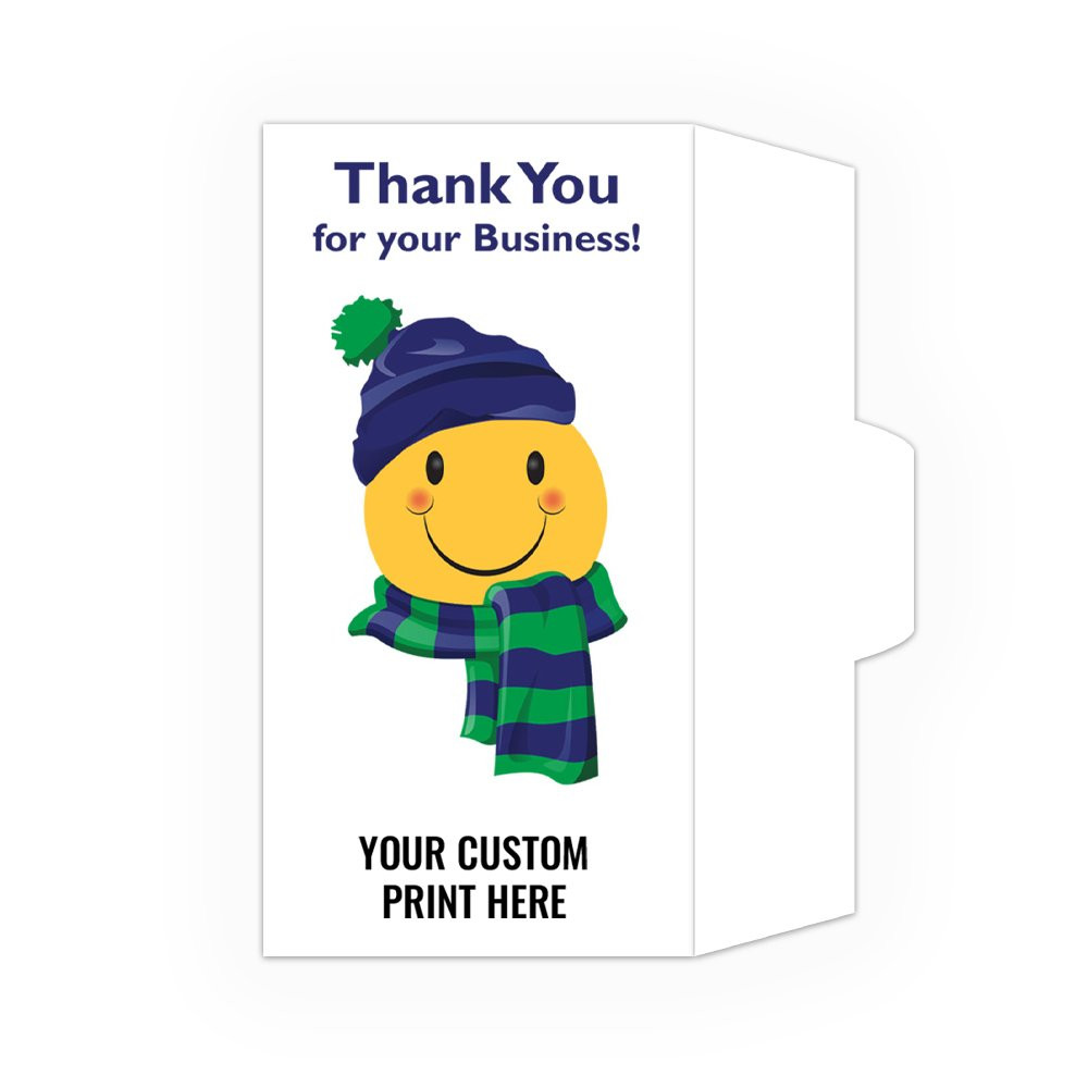 Thank You - Winter Smiley - Add a 1-Color Logo - Drive Up Envelopes (500/Box) - Custom Imprintable; black imprint shown 