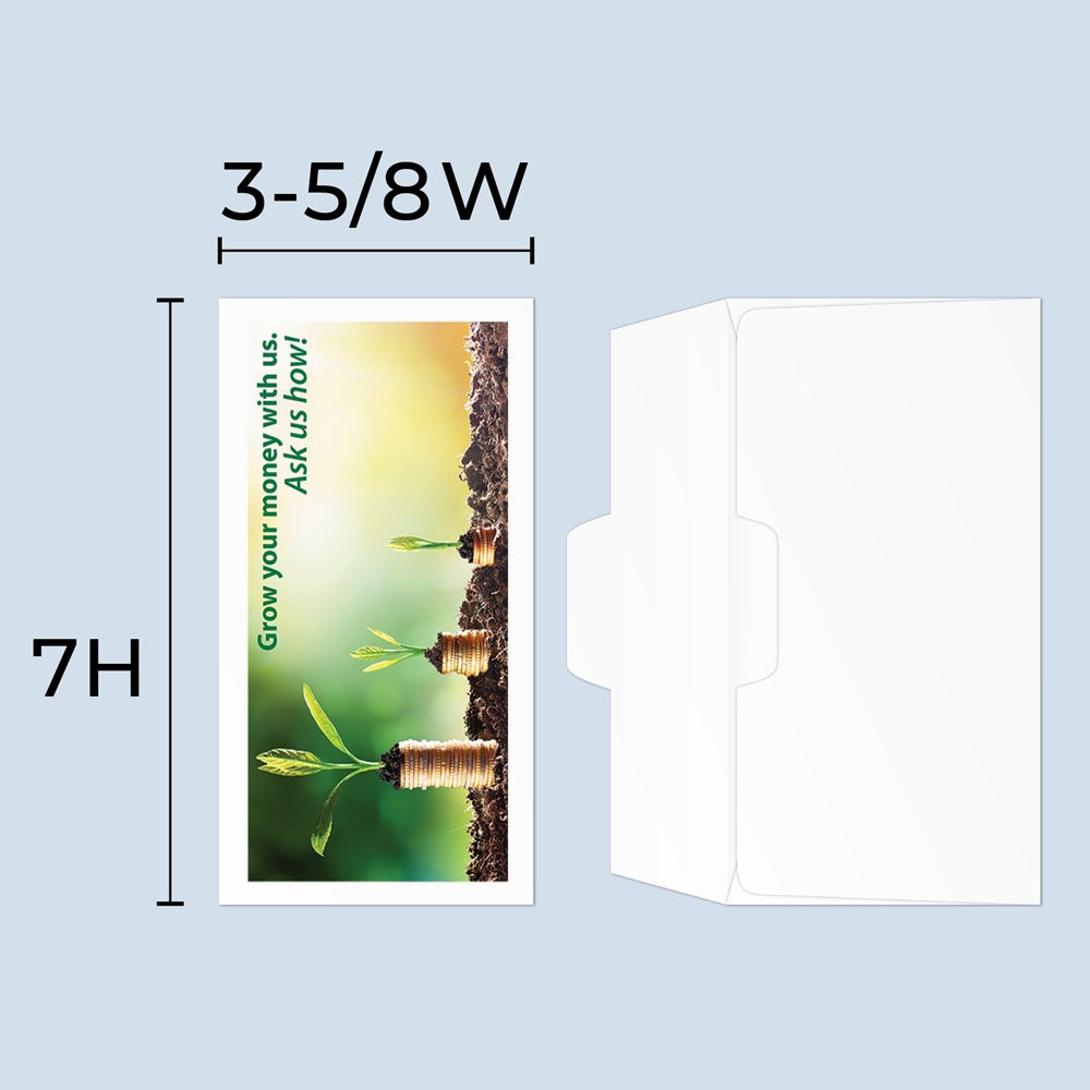 sizing chart: Open side, bank envelope measures: 7W x 3-5/8H.