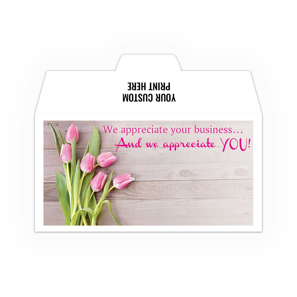 We Appreciate You - Tulips - Add a 1-Color Logo - Drive Up Envelopes (500/Box) shown with balck imprint 