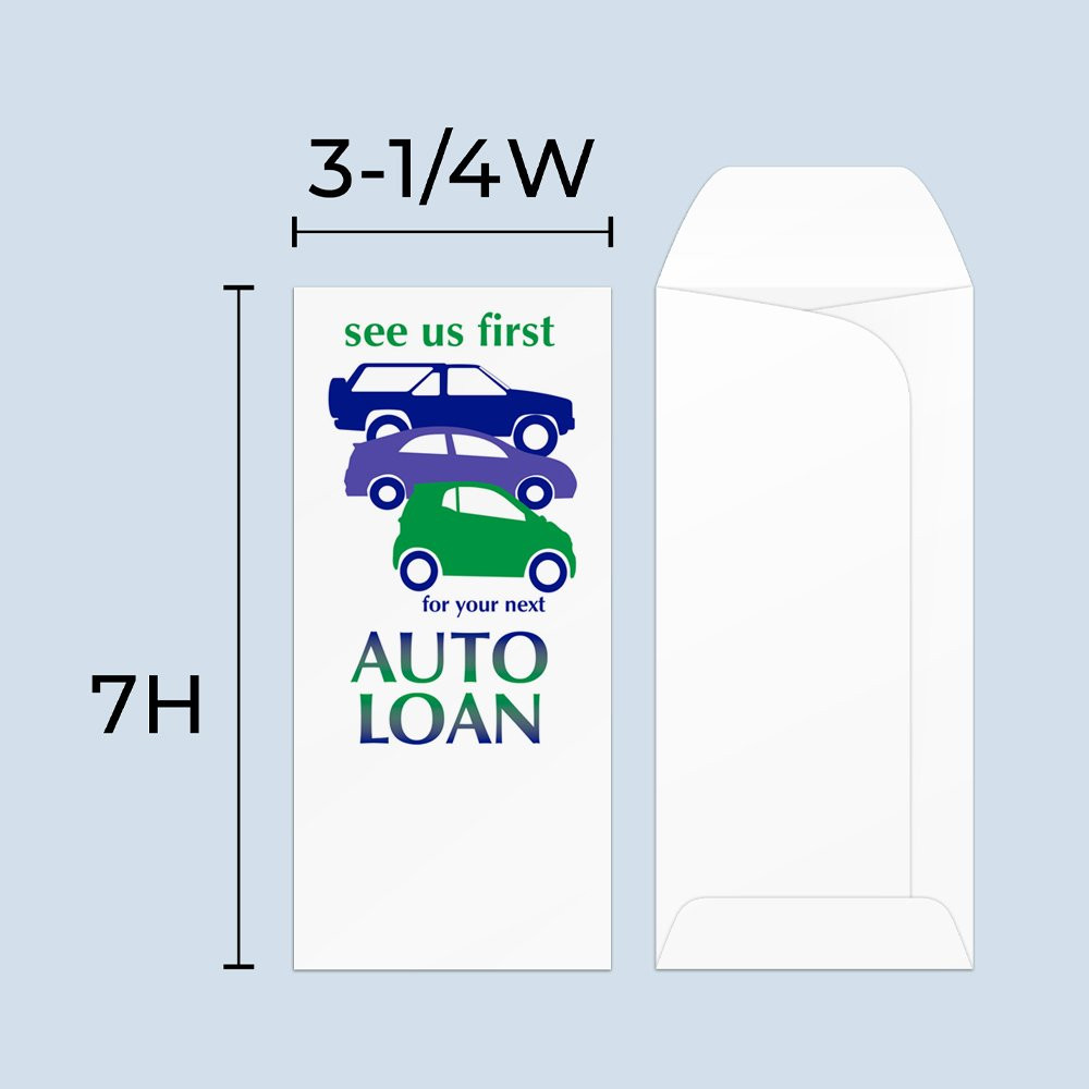 Drive up envelope size chart: 3-1/4 inch wide and 7 inch high 