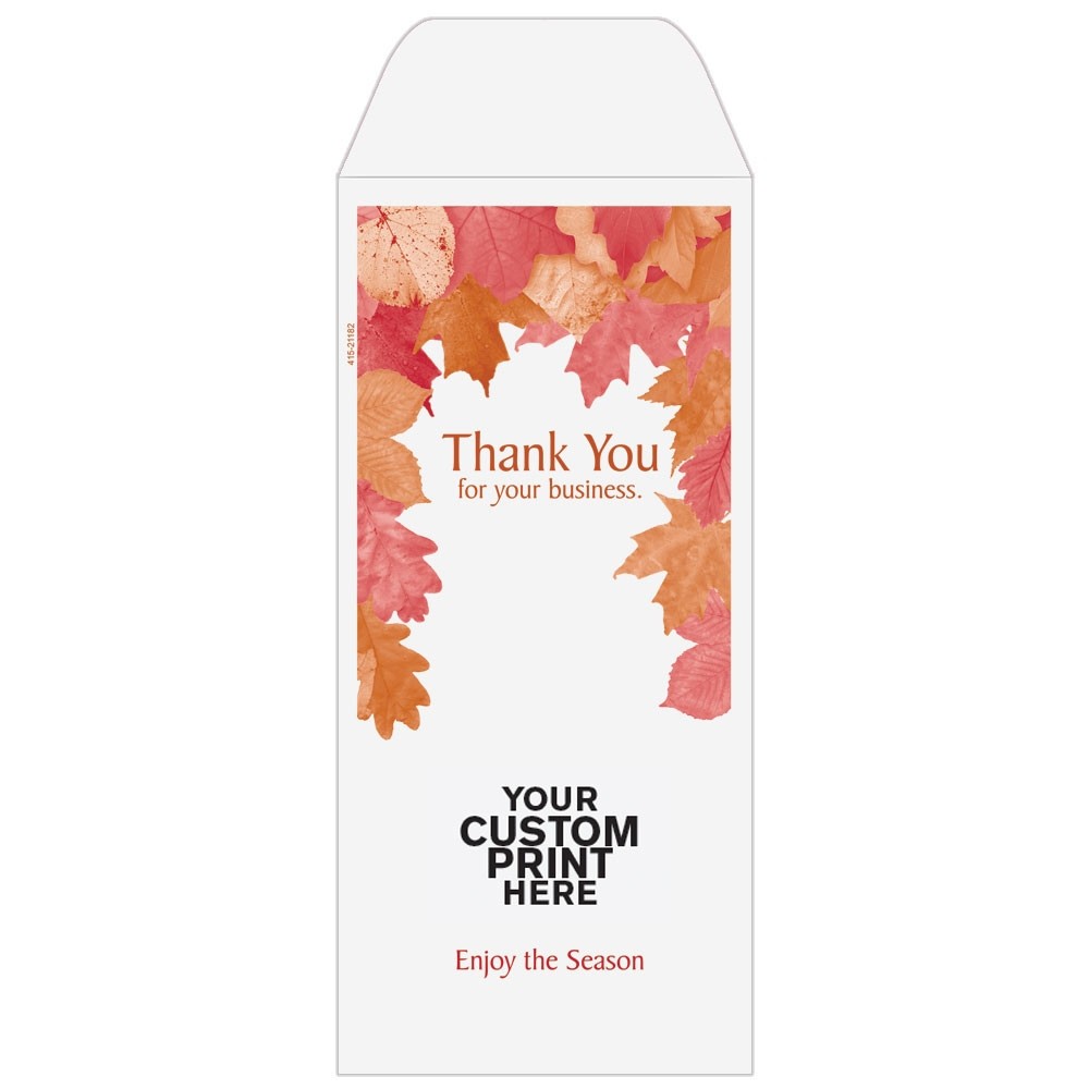 Thank You - Autumn Leaves - Add a 1-Color Logo - Drive Up Envelopes (500/Box) - Custom Imprintable