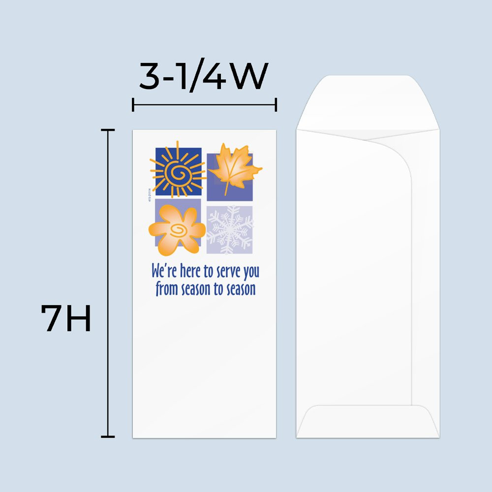 Drive up envelope size chart: 3-1/4 inch wide and 7 inch high; standard drive-up envelope 