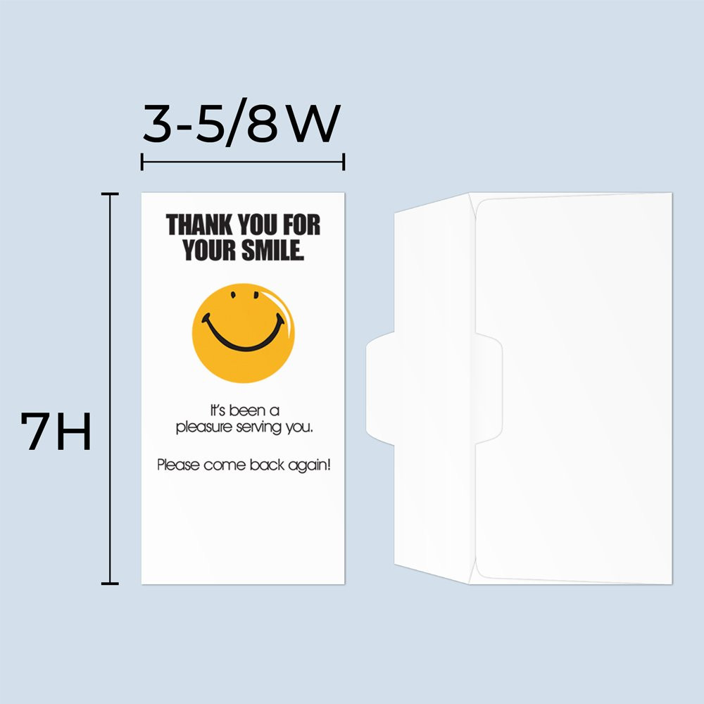 Drive up envelope size chart: 3-5/8 inch wide and 7 inch high; open side cash envelope
