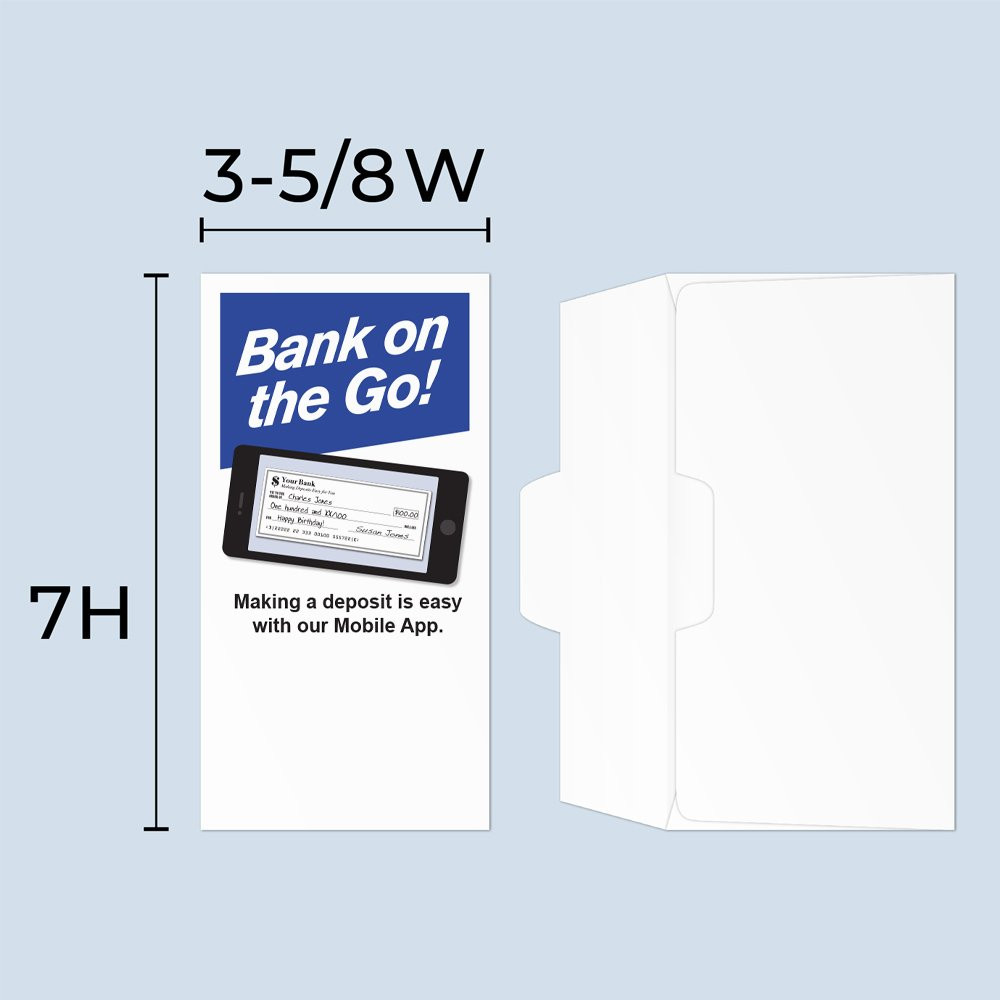 Drive up envelope size chart: 3-5/8 inch wide and 7 inch high; open side cash envelope