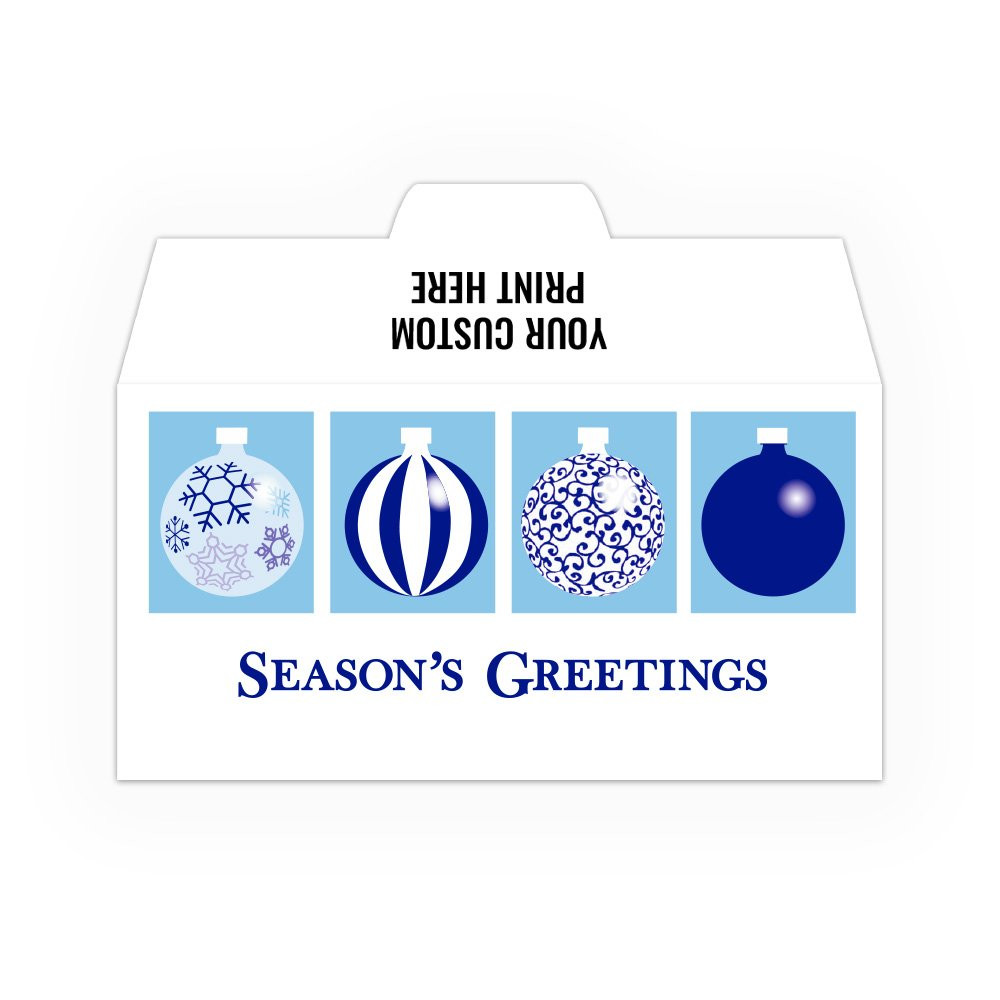 Holiday Drive Up Envelope - Season's Greetings - Blue Bulbs - 2-Color Design - Open Side-Imprint location shown on front bottom center of envelope 