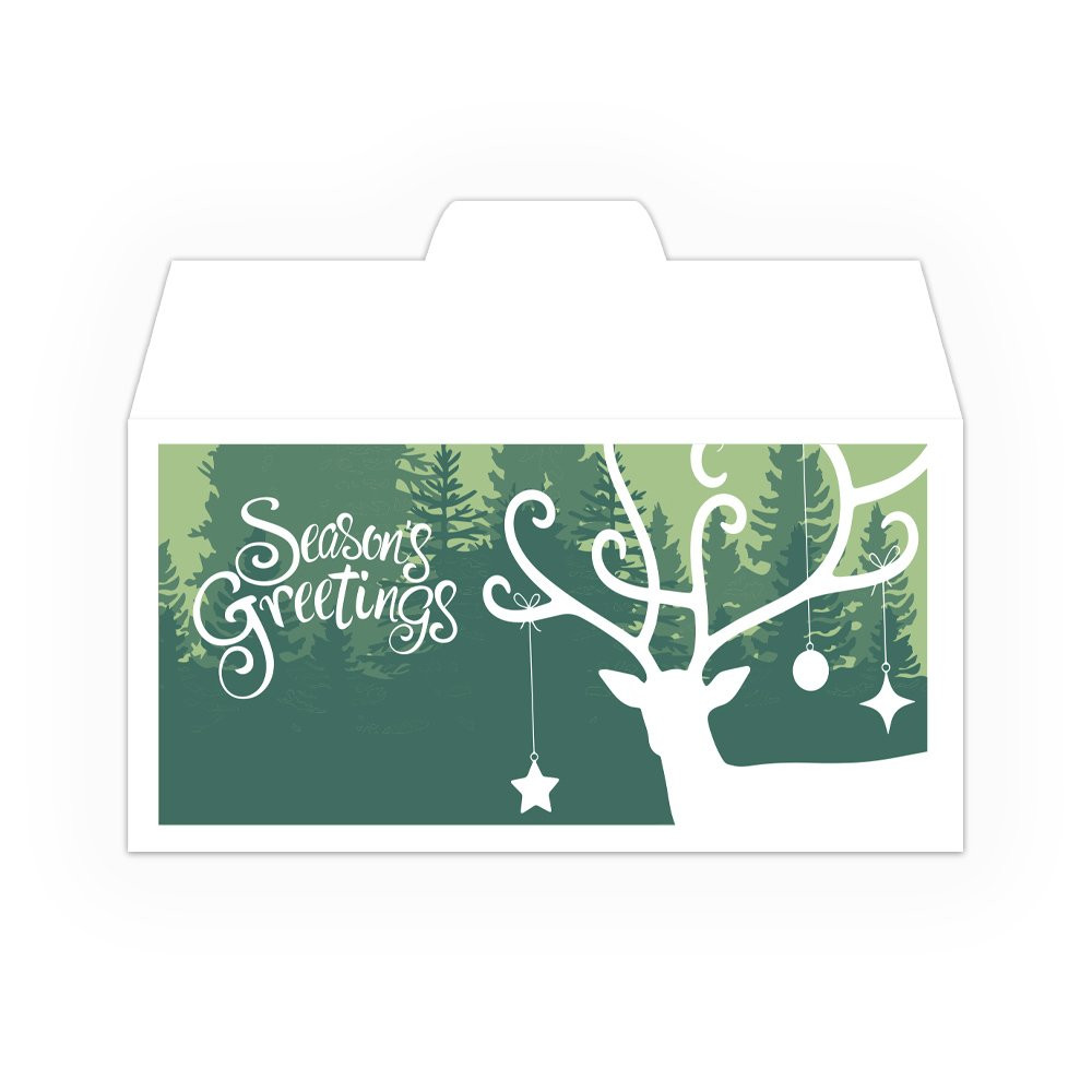 Holiday Drive Up Envelope - Seasons Greetings Deer - 2-Color Design Open Side
