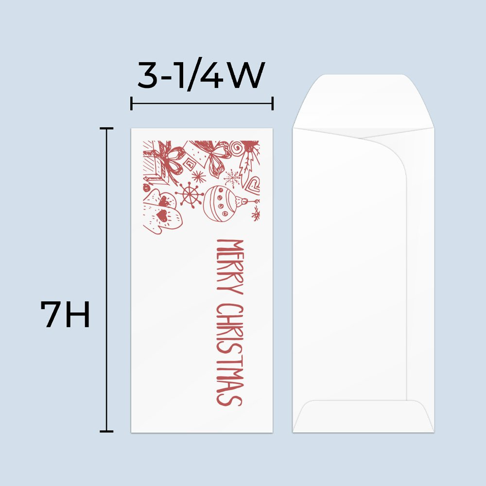 Drive up envelope size chart: 3-1/4 inch wide and 7 inch high; standard drive-up envelope 
