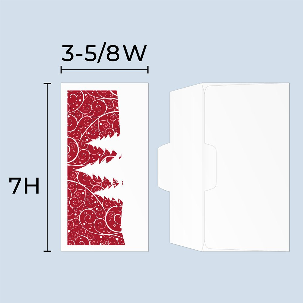 Drive up envelope size chart: 3-5/8 inch wide and 7 inch high; open side cash envelope