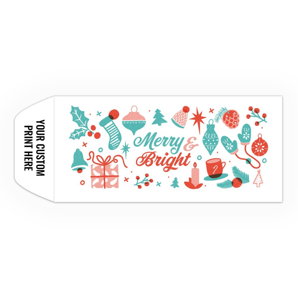 Holiday Drive Up Envelope - Merry & Bright - 2-Color Design Open End w/1-Color Imprint