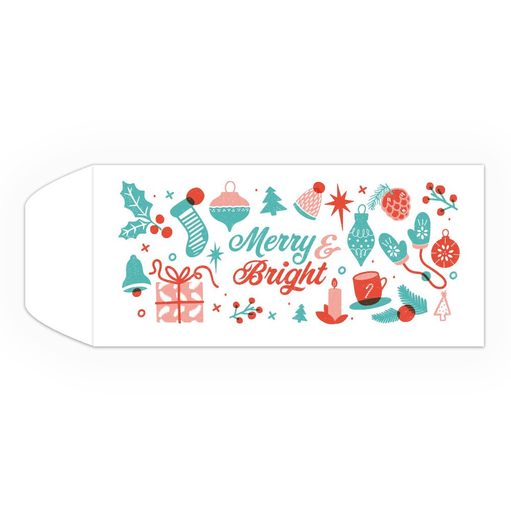 Holiday Drive Up Envelope - Merry & Bright - 2-Color Design Open End - plain 