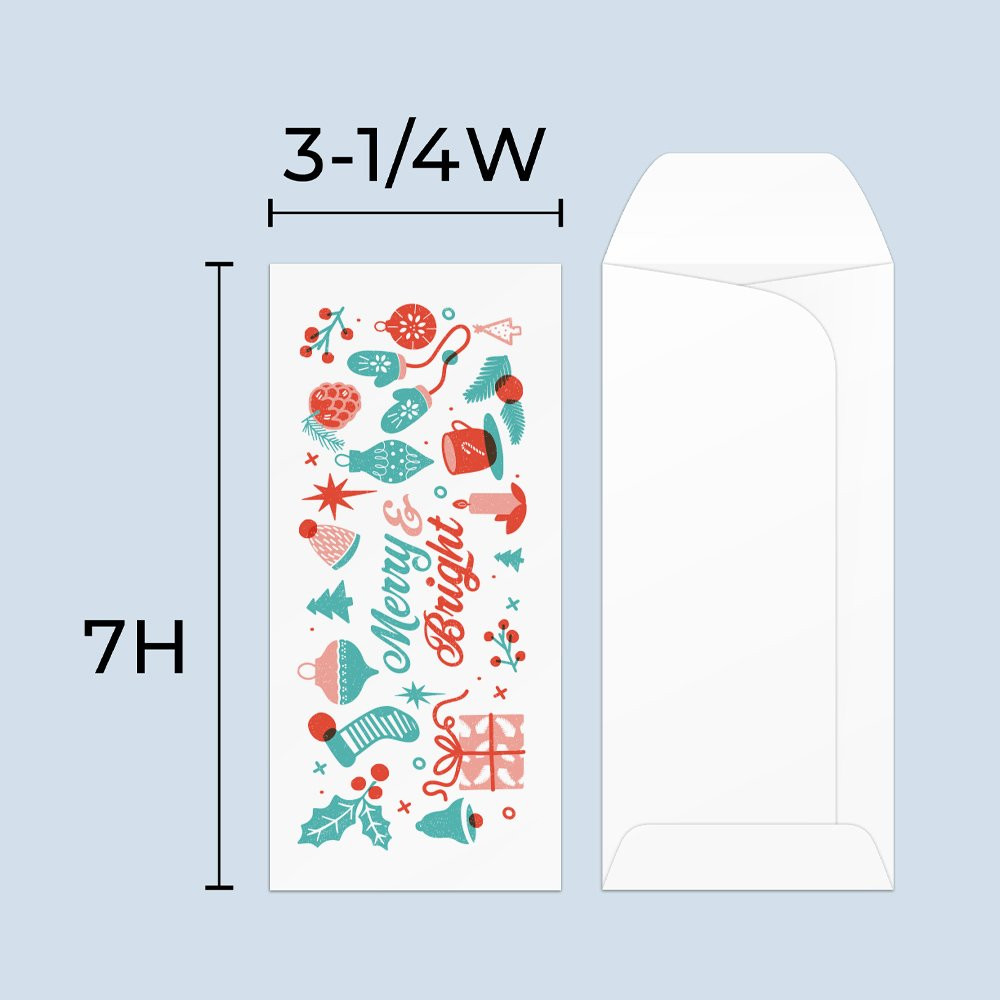 Drive up envelope size chart: 3-1/4 inch wide and 7 inch high; standard drive-up envelope 