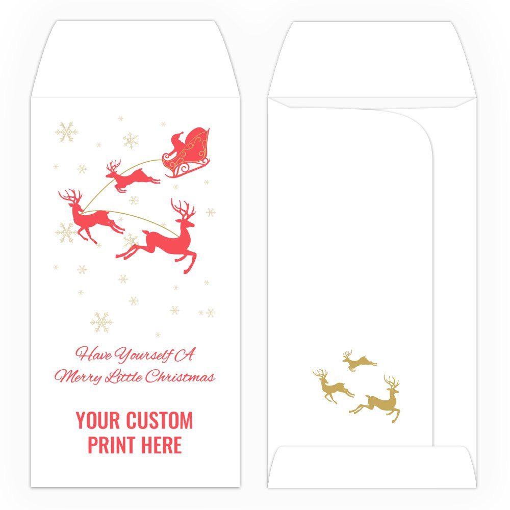 2 Color Pre-Designed Have Yourself A Merry Little Christmas wide open end bank envelopes for cash shown with custom imprint