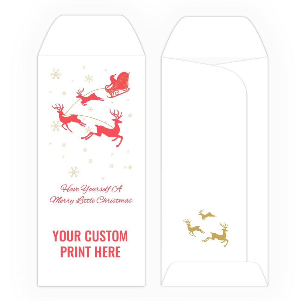 2 Color Pre-Designed Have Yourself A Merry Little Christmas standard open cash envelopes for drive up bank tellers shown with custom imprint