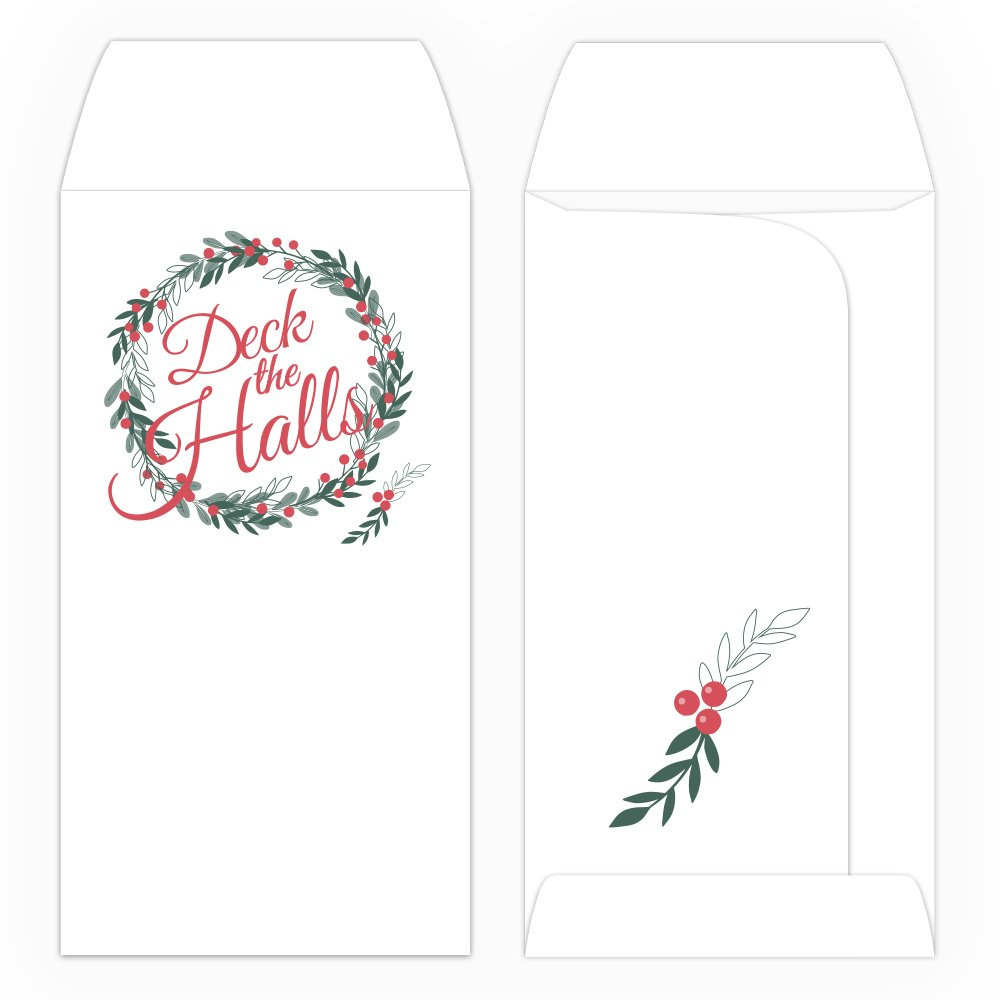 2 Color Pre-Designed Deck The Halls wide open end bank envelopes for cash