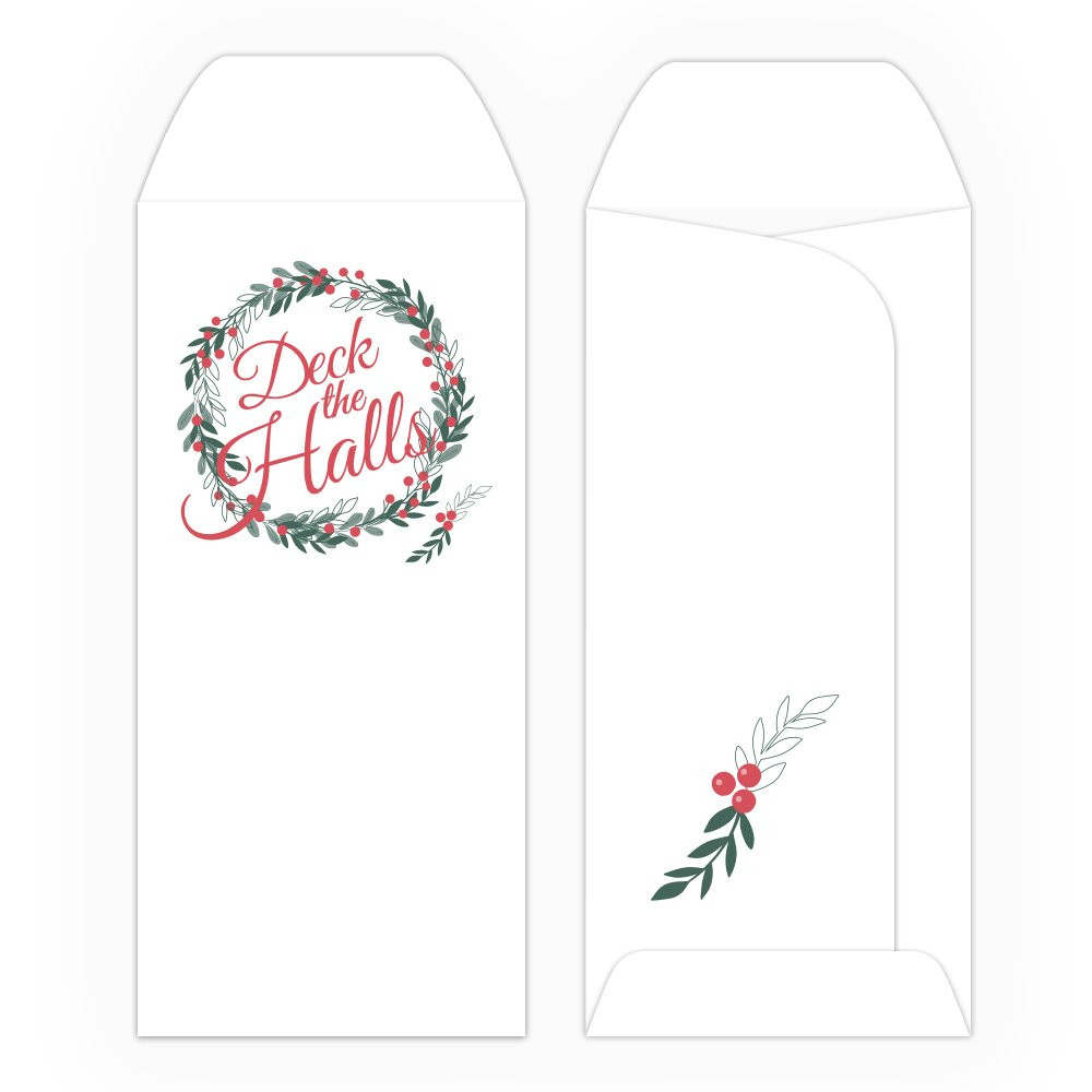 2 Color Pre-Designed Deck The Halls standard open cash envelopes for drive up bank tellers 