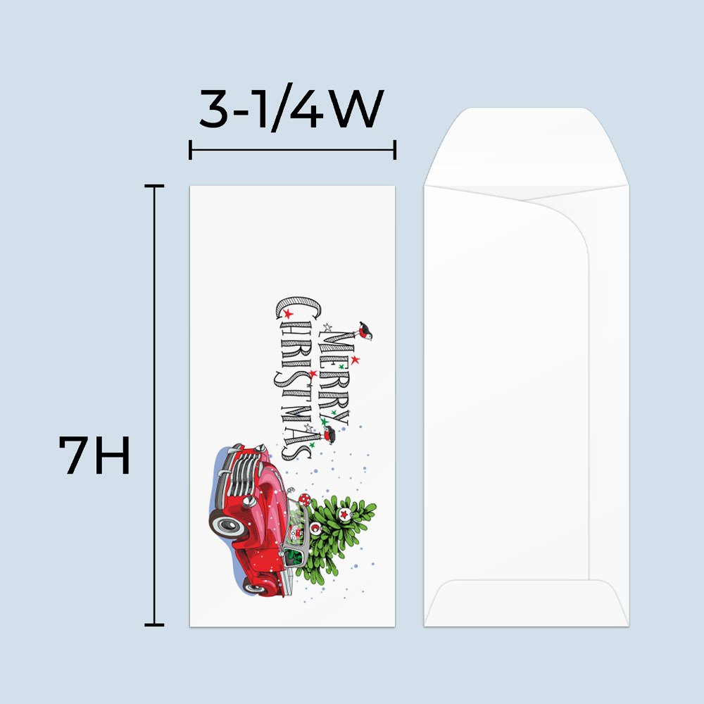 Drive up envelope size chart: 3-1/4 inch wide and 7 inch high; standard drive-up envelope 