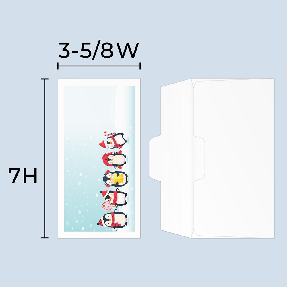 Drive up envelope size chart: 3-5/8 inch wide and 7 inch high; open side cash envelope