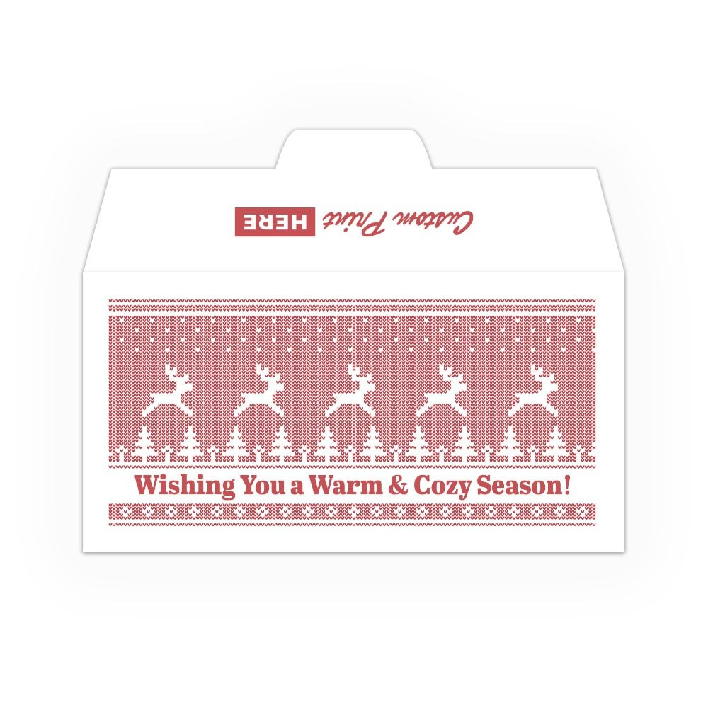 Warm and Cozy Season DUE Open Side, Red: Custom Imprint - 1 Color Pre-Designed Drive Up Envelope