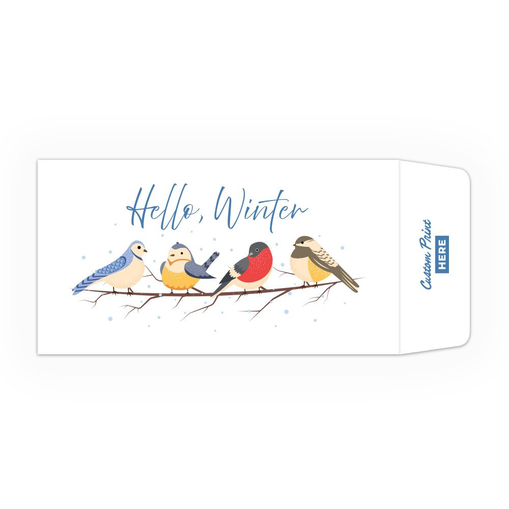 Hello Winter Birds - Coin Style - Full Color Pre-Designed Drive Up Envelope