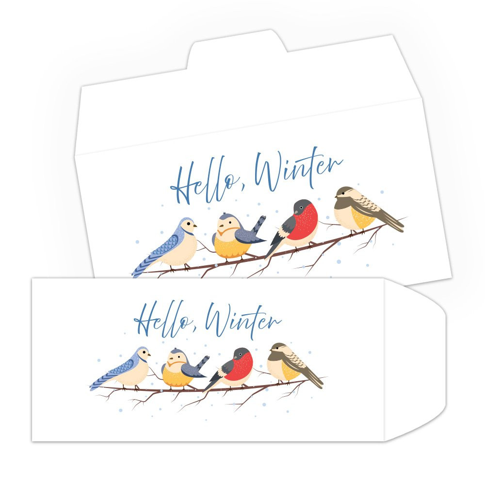Hello Winter Birds - Full Color Pre-Designed Drive Up Envelope