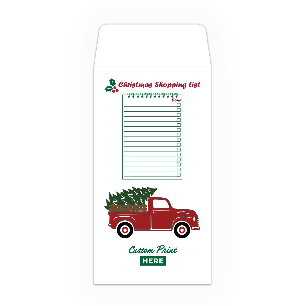 Christmas Shopping List - Coin Style: Custom Imprint - Full Color Pre-Designed Drive Up Envelope