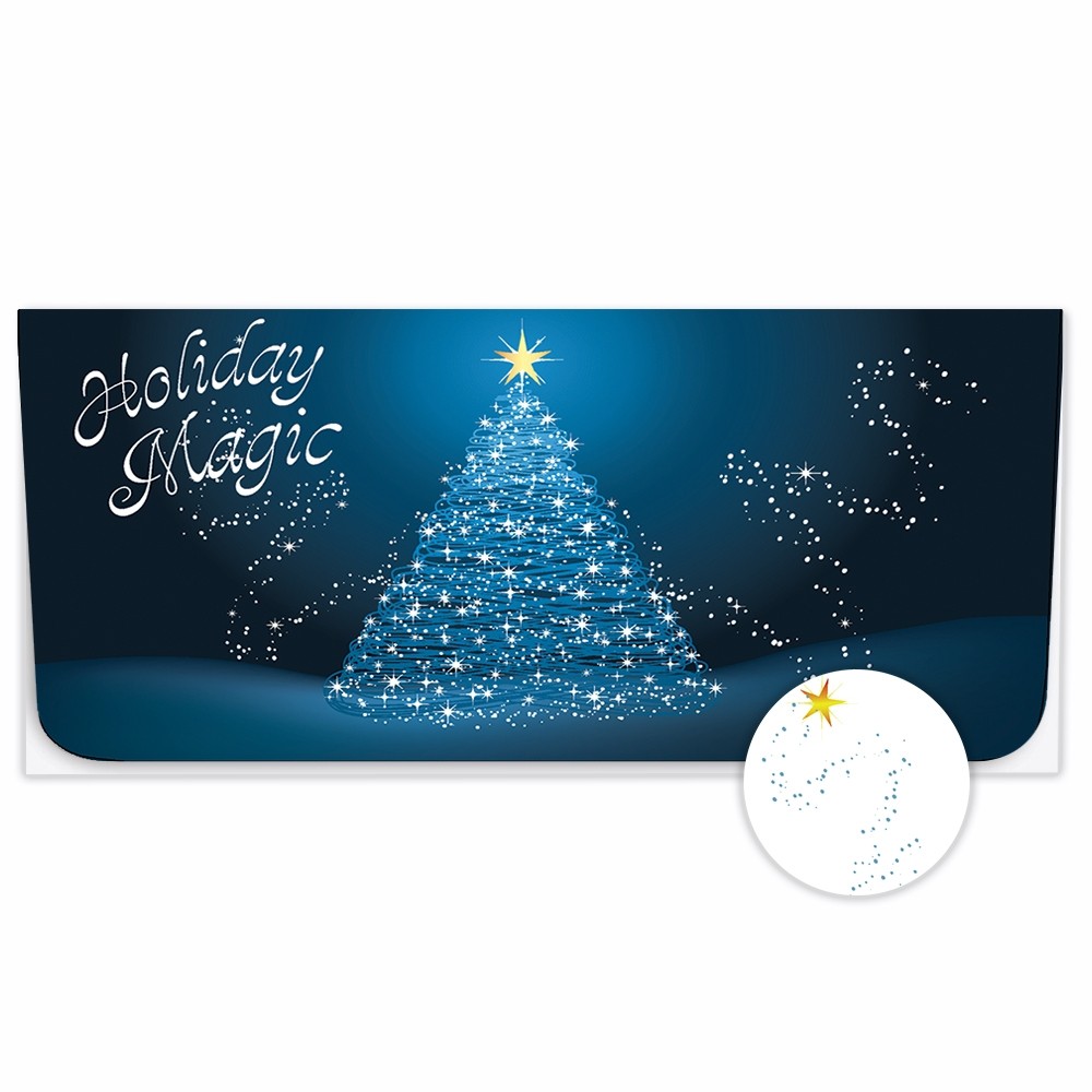 Holiday Currency Envelopes - Holiday Magic - Christmas Tree on Blue - 250 inners/250 outers