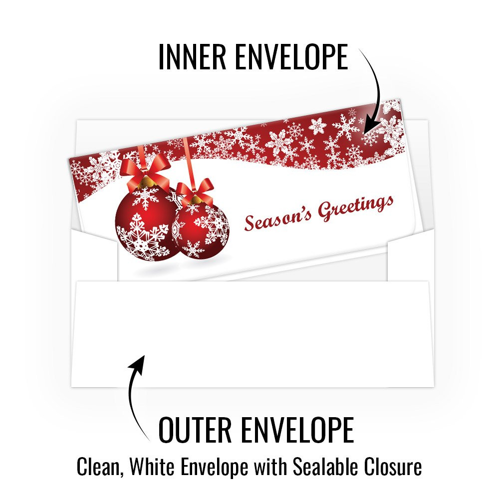 Holiday Currency Envelopes - Season's Greetings - Red & White Bulbs - 250 inners/250 outer