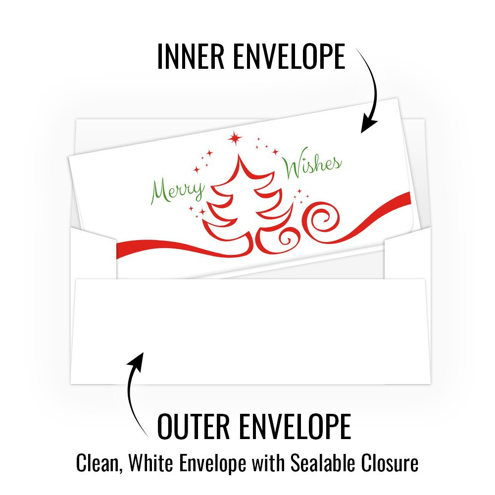 Currency Envelopes - Merry Wishes - Red Tree - 250 inners/250 outers