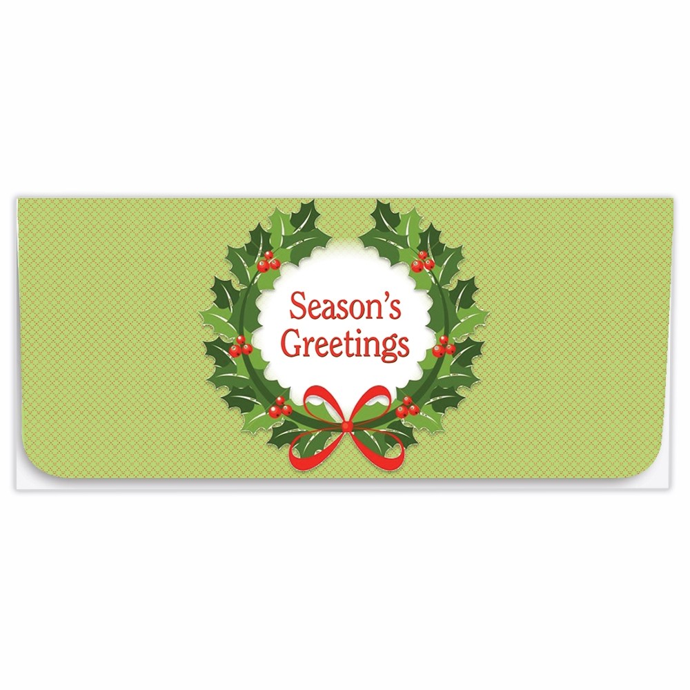 Holiday Currency Envelopes - Season's Greetings - Green With Wreath - 250 inners/250 outers