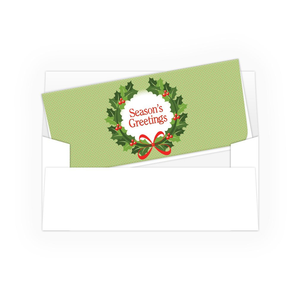 Holiday Currency Envelopes - Season's Greetings - Green With Wreath - 250 inners/250 outers